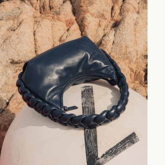 NWT Hereu - Espiga Lambskin Braided Handle Bag - Navy - Picture 2 of 10